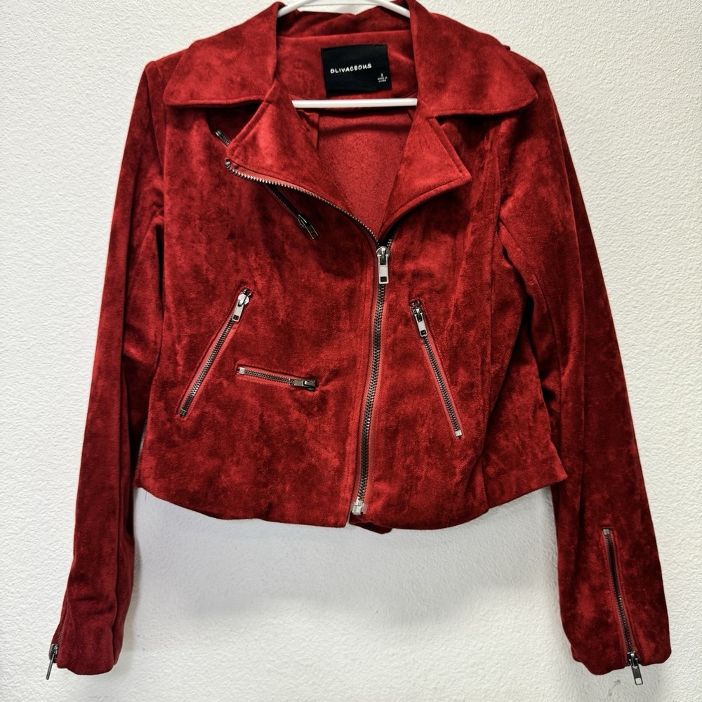 Olivaceous Faux Suede Moto Biker Motorcycle Jacket Womens Small Rust‎ Orange Red